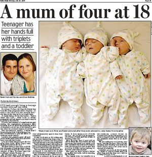 英国15岁少女生子3年后产下三胞胎